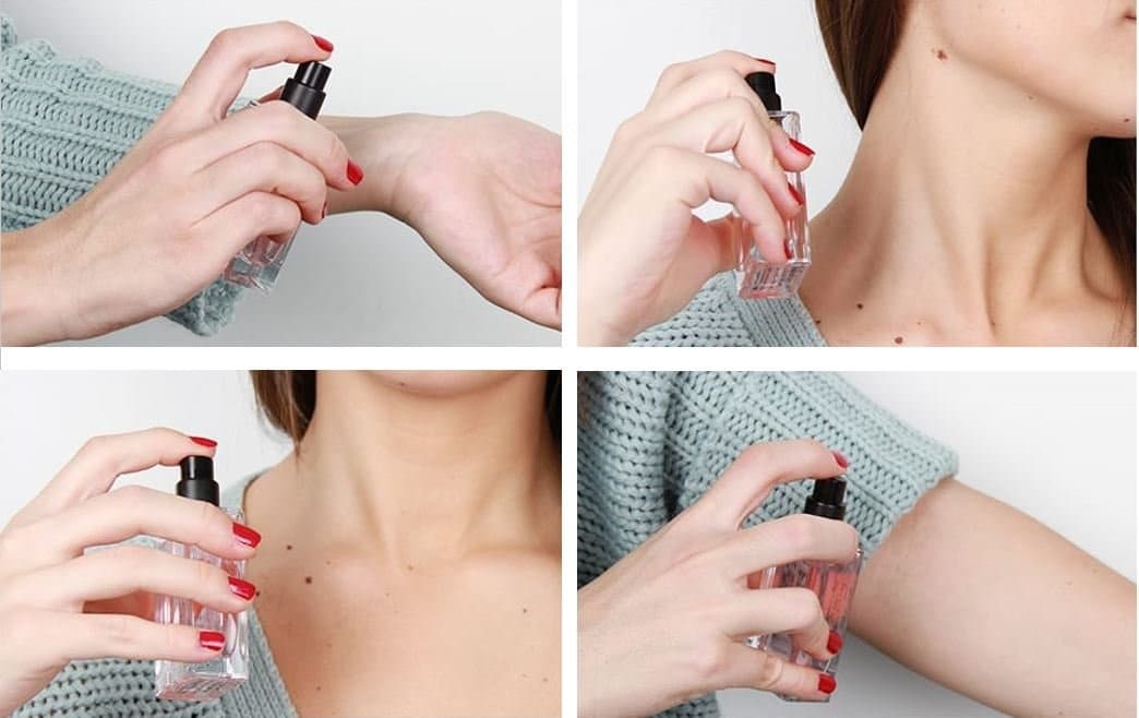 Elegant perfume application with focus on pulse points